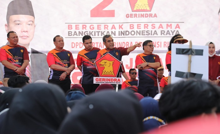 Jalan sehat dan pesta rakyat DPD Partai Gerindra Riau dalam rangka memperingati HUT ke-15 Partai Gerindra di Kota Pekanbaru, Riau (26/2/2023). Suarapantau.com